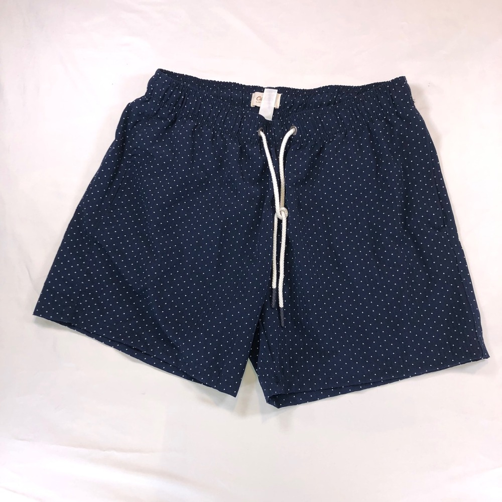 Cabana Lifestyle Mens Navy Polka Dot Swim Trunks M Drawstring Mesh Lined
